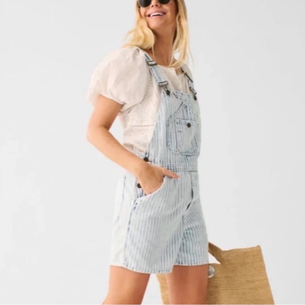 FAHERTY Brand Overalls Shortalls XL Blue Railroad Stripe